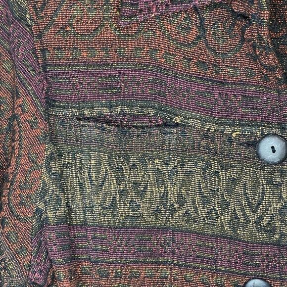 Vintage Flashback Brown Gold Purple Button Up Collared Metallic Shiny Jacket - Picture 4 of 6